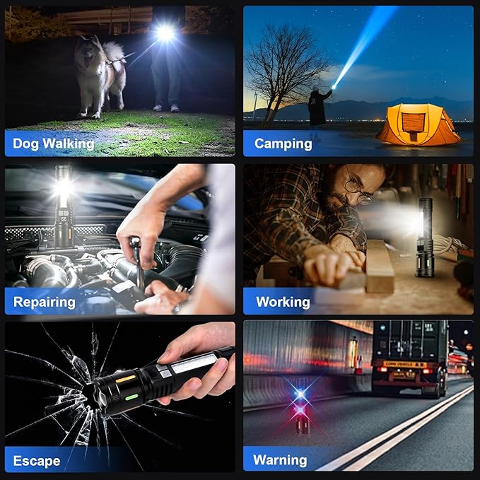 Rechargeable Flashlights High Lumens 900,000L (2 Packs), Super Bright LED Handheld Flashlight, 5 Modes Powerful Tactical Flash Light with Cob Side Light, USB C, Waterproof for Home, Emergency