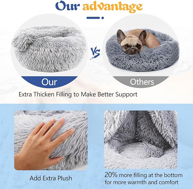 ShinHye Round Plush Fluffy Hooded Cat Bed Cave, Cozy for Indoor Cats or Small Dogs, Waterproof Bottom, Washable