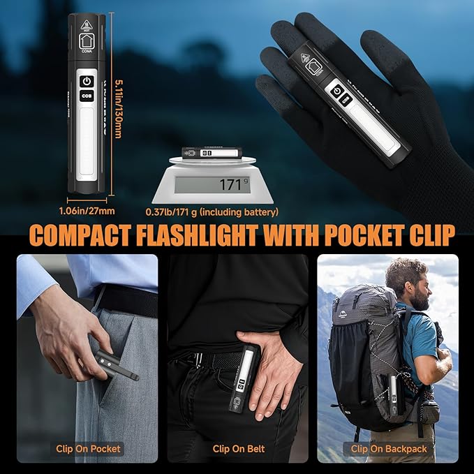 Rechargeable Magnetic Flashlights High Lumens - Super Bright Small Powerful LED Tactical USB C Flashlight, 8 Modes, Dual Button Waterproof Pocket Flash Light for Emergency, Car (2, Black)