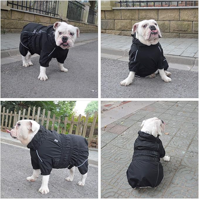 Dogs Waterproof Jacket, Lightweight Waterproof Jacket Reflective Safety Dog Raincoat Windproof Snow-Proof Dog Vest for Pugs English French Bulldog American Pit Bull Black B-M