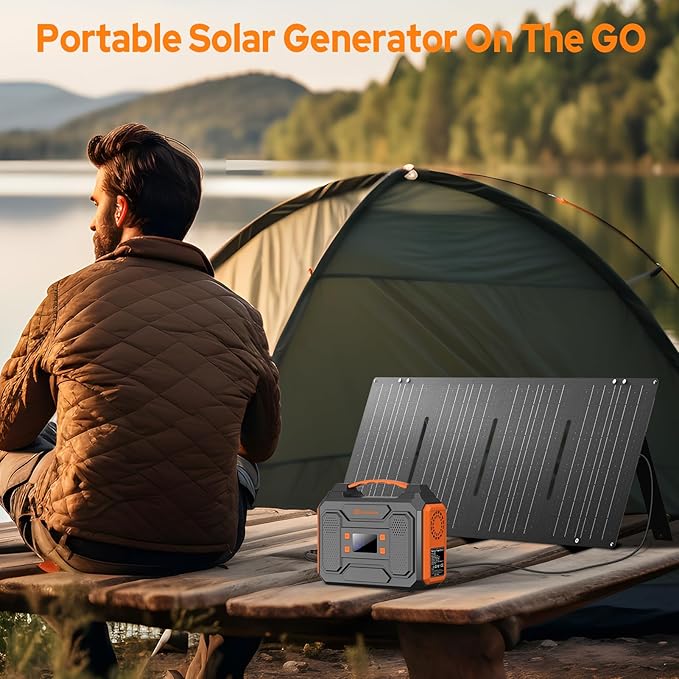 ZeroKor Solar Generator with Panel, 300W Portable Power Station with Solar Panel 40W, 110V Pure Sine Wave AC Outlet Electric Generator for Home Use Outdoor RV Camping