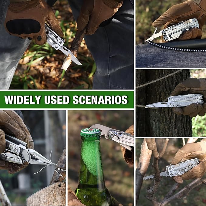 SHALL Multi Tool, 18-in-1 Multitool Pliers, Stainless Steel Multi-tool Pocket Knife w/Screwdriver Bit & Universal Socket, Self-locking Multipurpose Tool w/Sheath for Camping Fishing Survival Hunting