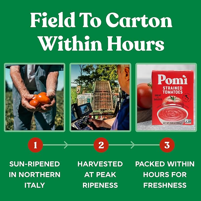 Pomì Strained Tomatoes 13.8oz (Pack of 12) - Creamy, Velvety Italian Tomato Puree, No Additives or Preservatives - BPA-Free Pureed Tomatoes Made from 100% Fresh Italian