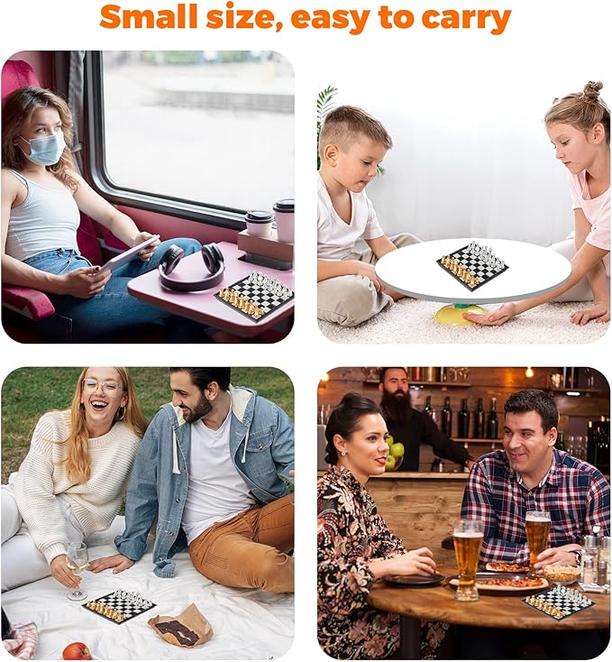3 in 1 Magnetic Chess Set - 6.69" Portable Folding Board with Chess, Checker, Ludo Games | No Stress Travel Essentials for Beginners & Professionals, Indoor Outdoor Use