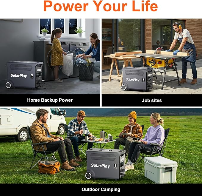 SolarPlay Portable Power Station with 2 * 400W Solar Panel,3600W LiFePO4 Battery,3840Wh Electric Solar Generator for Home Backup,Outdoor Camping,Camping, RV,Emergencies