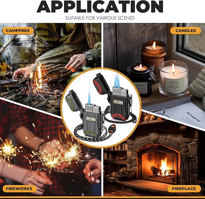 Lafagiet 2 Pack of Outdoor Torch Lighter, Windproof Single & Dual Jet Flame, Waterproof Storm Lighters Multipack for Camping, Fishing, Emergency (NO Gas)