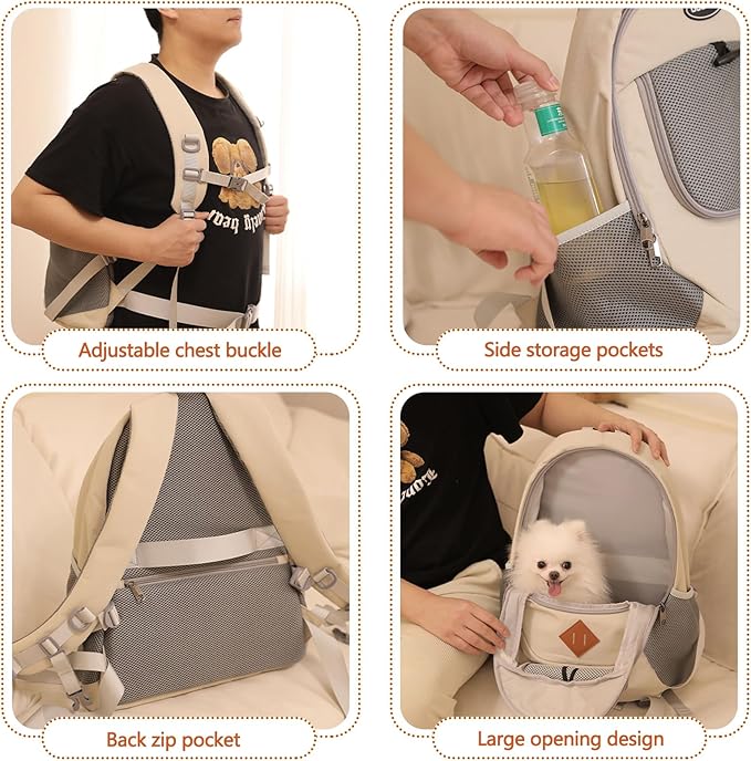 Cat Backpack, Dog Backpack Carrier for Cat and Puppy, Ventilated Pet Backpack for Hiking, Camping, Airline Approved Cat Backpack(White)