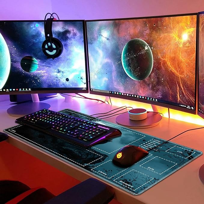 Playmat for MTG with Zones, 24 x 14 inches Game Play Mat for MTG TCG, Trading Card Game Play Mat Desk Mats with Stitched Edges Non-Slip Base, Wolf Howling