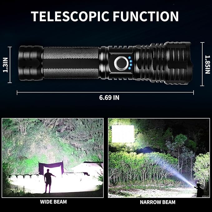 LED Flashlights High Lumens Rechargeable, 90,000 Lumens Brightest Handheld Flashlight, 5 Modes Powerful Multifunctional Flash Light Waterproof Flashlight for Home Camping