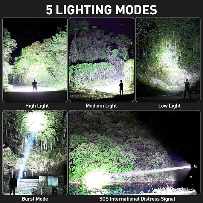LED Flashlights High Lumens Rechargeable, 90,000 Lumens Brightest Handheld Flashlight, 5 Modes Powerful Multifunctional Flash Light Waterproof Flashlight for Home Camping