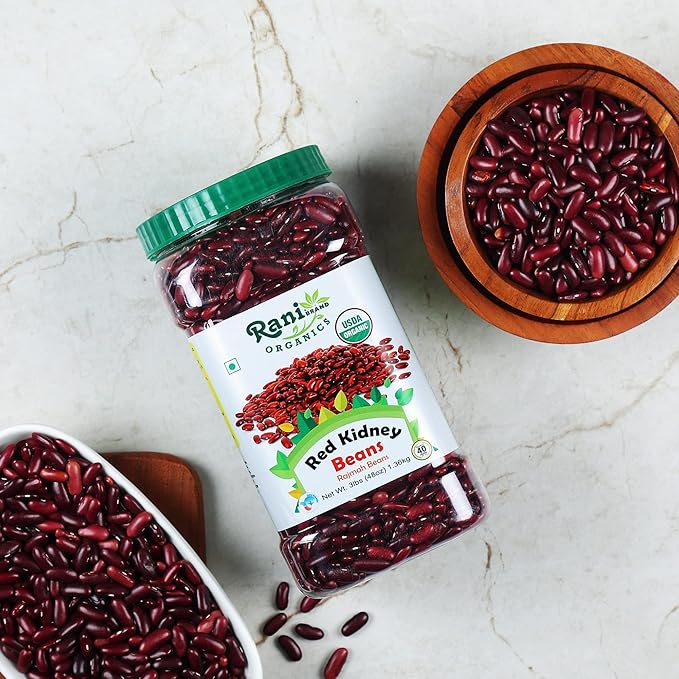 Rani Organic Red Kidney Beans (Rajmah Beans) Light 48oz (3lbs) 1.36kg Bulk PET Jar ~ All Natural | Vegan | Gluten Friendly | NON-GMO | Indian Origin | USDA Certified Organic