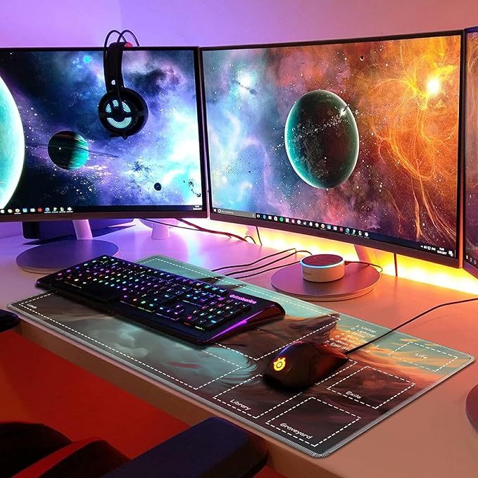 Playmat for MTG with Zones, 24 x 14 inches Game Play Mat for MTG TCG, Trading Card Game Play Mat Desk Mats with Stitched Edges Non-Slip Base, Two Wolfs
