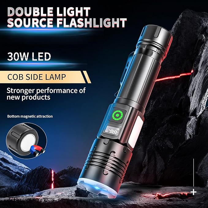2Pack Flashlights High Lumens Rechargeable 5000 Lumens, Super Bright LED Tactical Flashlight with Magnetic 9 Modes, COB Side Light for Camping, Hiking, Dog Walking