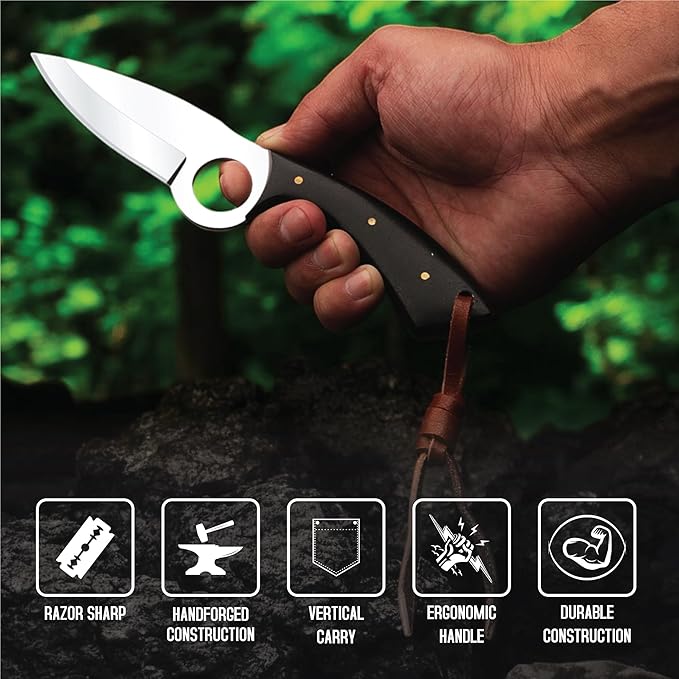 Predator Hunter - Fixed Blade Hunting Knife - 7 Inch hand Forged Full Tang Stainless Steel Knives For Hunting, Outdoor Camping, Hiking, Fishing, Bushcraft Knives With Leather Sheath. (Stainless Steel Knife)
