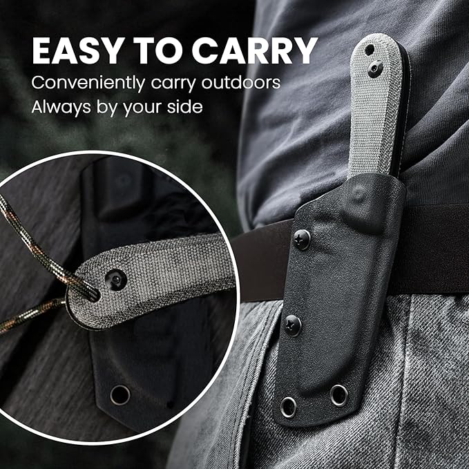Kizer Deckhand Fixed Blade Hunting Knife with Sheath, D2 Blade Camping Knife G10+Micarta Handle Lightweight EDC Fixed Blade for Men Women, Knives for Hunting Survival 1062A2