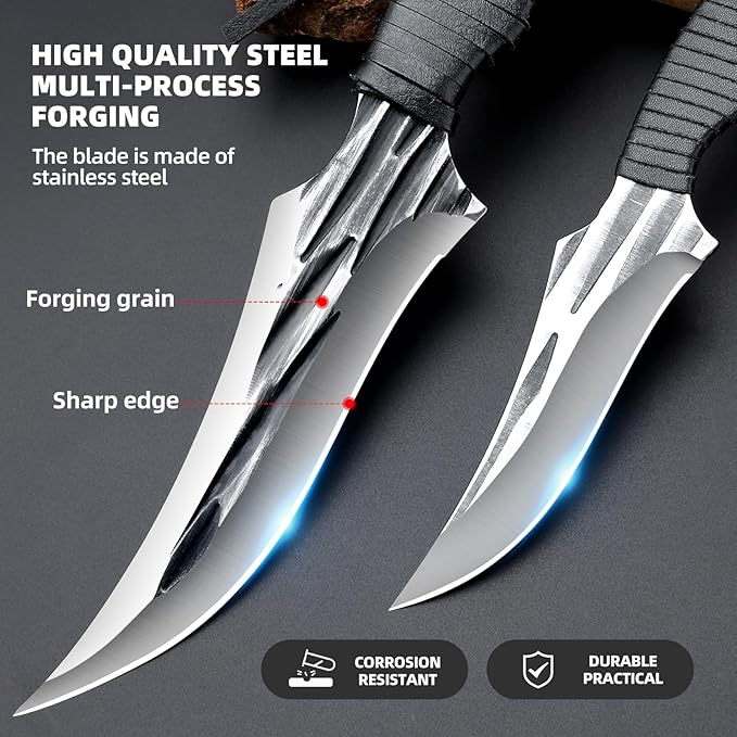 2 Piece Full Tang Handle Survival Tactical Knife Set with Sheath for Outdoor Camping Fishing,Fixed Blade Hunting Knife Survival Great gift for Men