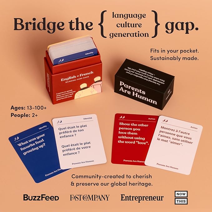 Parents Are Human, Relationship Cards, Get to Know Each Other Better, Parents, Adults, Families, & Teens Relationship Building, Light & Deep Questions, 70 Questions & Activity Cards, English + French