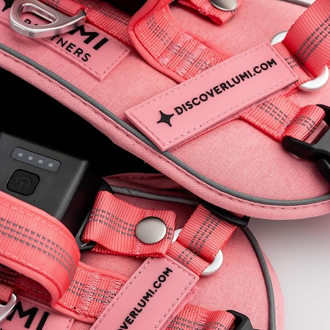 Lumi One LED Dog Harness for Night Visibility & Safety, Patent Pending, Rechargeable Adjustable Dog Harness, Durable Pet Vest, Reflective Pet Apparel, Light-Up Dog Vest (Pink, Extra Large)