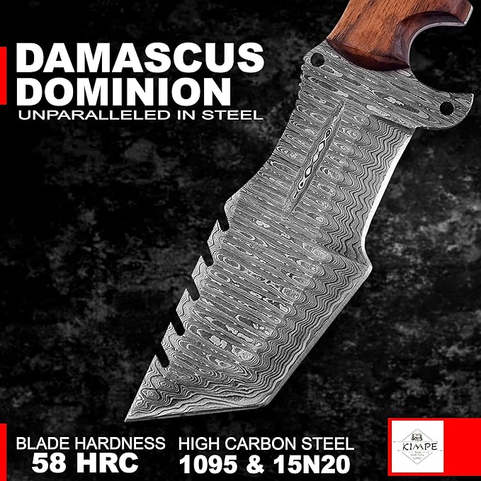 KIMPE 10.5?™â€?Damascus Hunting Knife with Leather Sheath-Fixed Blade EDC Knife-Bushcraft Knives-Wood Handle-Best Camping & Survival Knives-Knives for Men. (Walnut Wood)