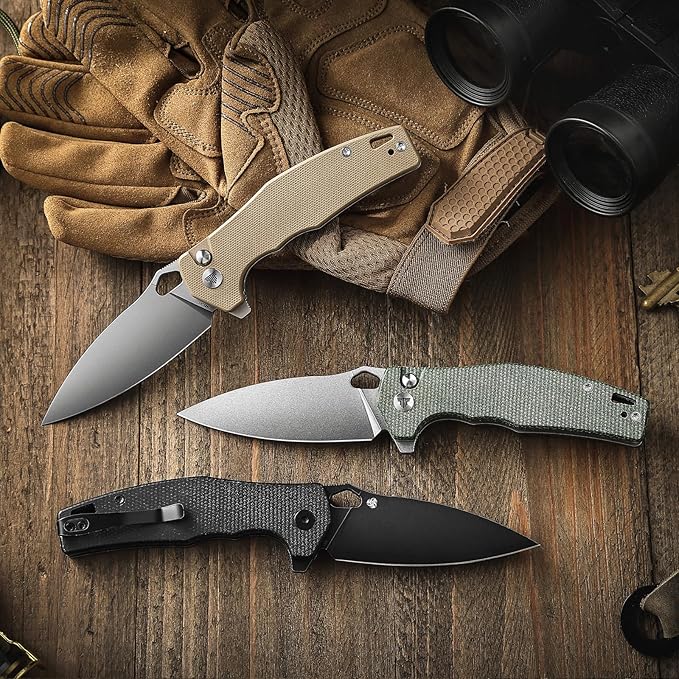 Pocket EDC Knife for Men, Camping Folding Knife with Clipï¼?3.16" Sandvik14C28N Steel Blade,Micarta Handle,Corvus-04B