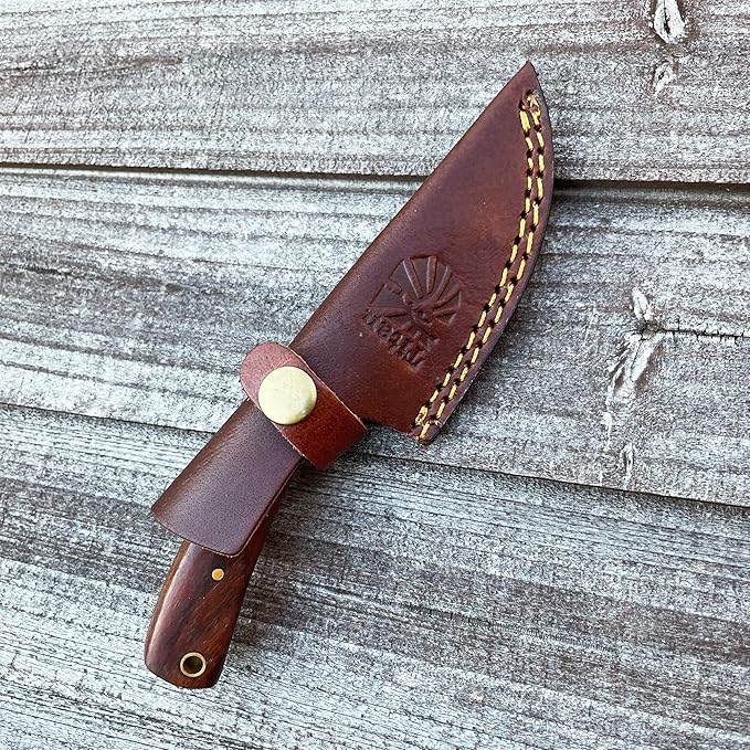 Titan International Knives Handmade Skinning Knife Carbon 1080 Steel | Fixed Blade Knife Color Coated Hand Pounded |Walnut Wood Handle with Leather Sheath | Perfect for Camping and Outdoor Activities