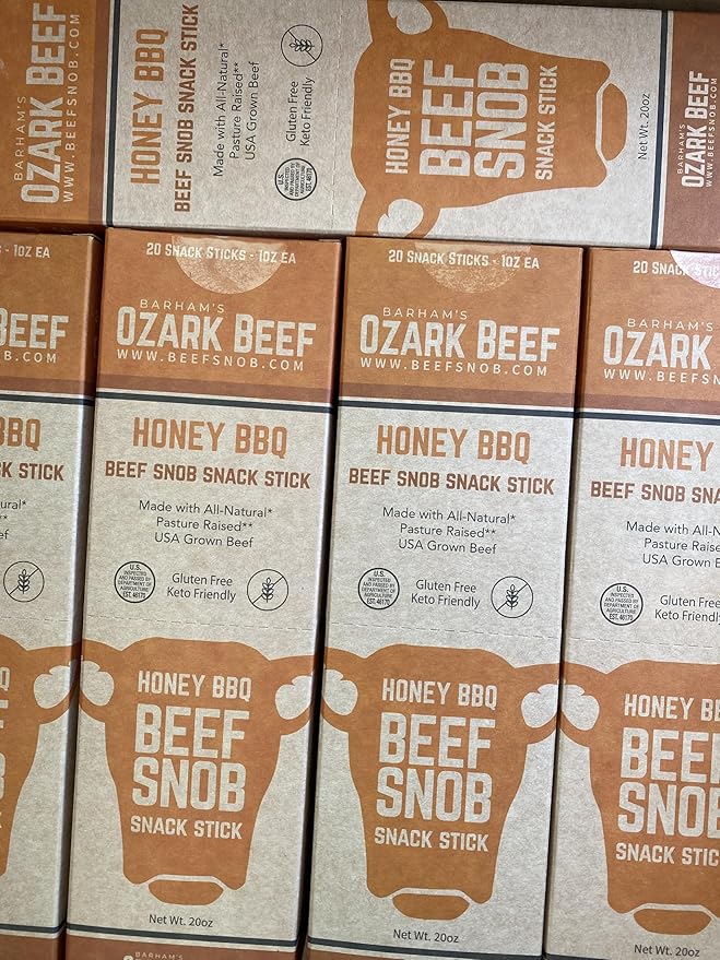 Beef Snob Snack Sticks - Honey BBQ Flavor - 1 Ounce Snack - 20 Meat Sticks Per Box - High Protein Snack, Keto Friendly, Gluten Free Jerky Sticks