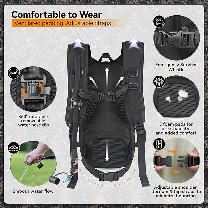 MARCHWAY Tactical Molle Hydration Pack with 2.5L TPU Water Bladder, Low-Profile Organized Military Backpack for Hiking, Cycling, Backpacking, Hunting, Running