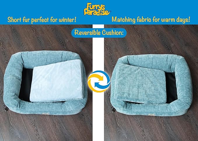 Furry's Paradise Foam Cuddler Waterproof Bolster Pet Bed with Reversible Cushion, Recycled Fibers and Non-Slip Bottom. (Shallow Seas, Orthopedic Large)