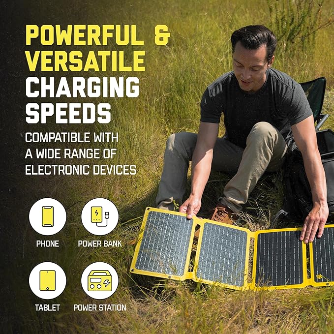 SunJack ??40 Watt Foldable Solar Panel, ETFE Waterproof Portable Solar Panel with Kickstands, USB-C PD30W, USB-A QC3.0, DC Output, Solar Panels for Camping, Hiking, Emergency Power