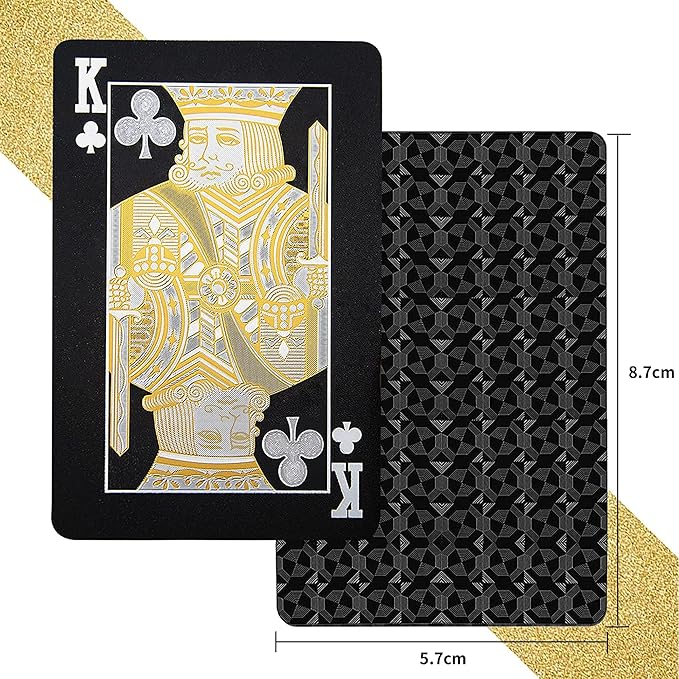 10 Packs Playing Card - 5 Black 5 Gold HD Waterproof Plastic 54 Cards Standard Index Poker of Cards for Family Party