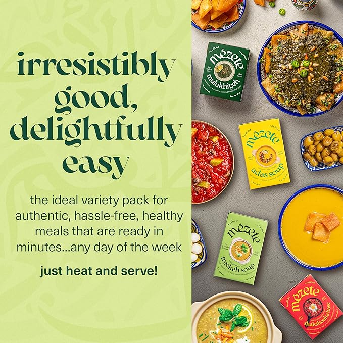 Mezete Soup & Stew Variety Pack | Heat & Serve | 100% Natural Ingredients | Authentic Middle Eastern Flavors | Free From Preservatives | Ready to Eat | Non-GMO | Plant Based | Pack of 4
