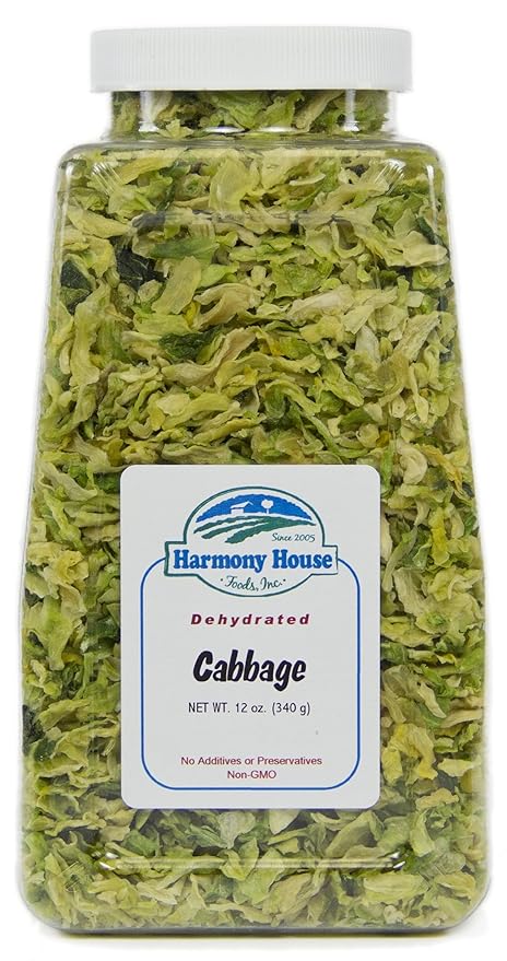 Harmony House Foods Dehydrated Cabbage Flakes - Air Dried Vegetables for Soup and Cooked Dishes, Great for Camping, Survival, and Backpacking, 6 Ounces