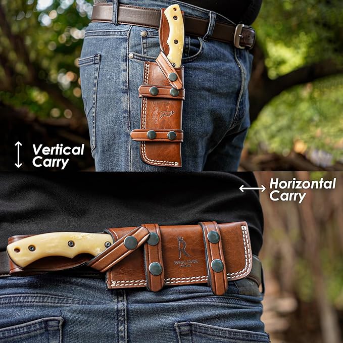 Fixed Blade Knife ??10??Handmade Tracker Hunting Knife with Camel Bone Handle & Leather Sheath, Full Tang 1095C High Carbon Steel Survival Knives for Camping, Hunting & Outdoor Use