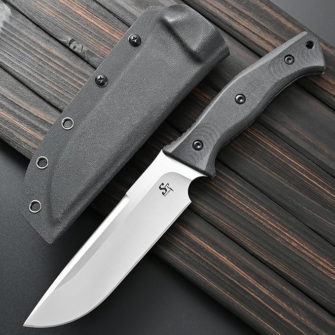 Sitivien ST22 Fixed Blade Knife 154CM Stainless Steel Blade Micarta Handle Full Tang EDC Tool Straight Knife for Working Camping Survival(Silver)