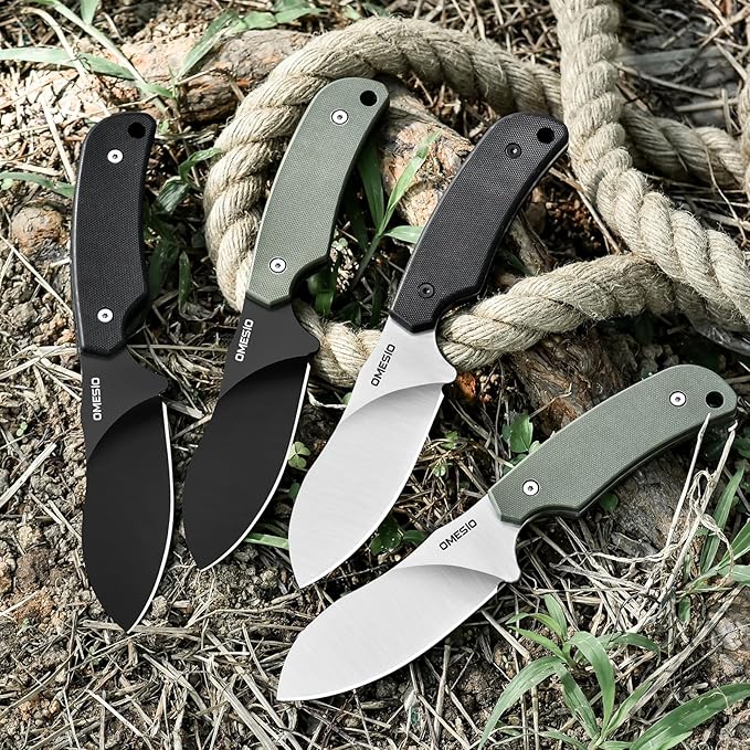 Omesio Hunting Knife with Kydex Sheath, 8.86" Full Tang Fixed Blade Non-Slip G10 Handle, Nessmuk D2 Steel Survival Camping Outdoor Knife, Perfect Gifts for Men