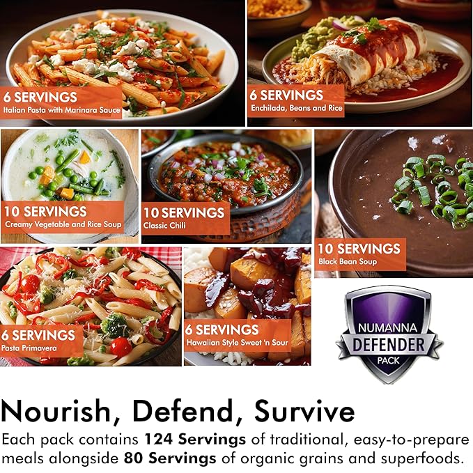 Numanna Defender Nutritive Pack Bucket 1224 Servings | 6-Months Emergency Food Supply | GMO-Free, Non-Perishable Meals with Organic Grains & Superfoods | Easy to Prepare | Camping & Daily Use