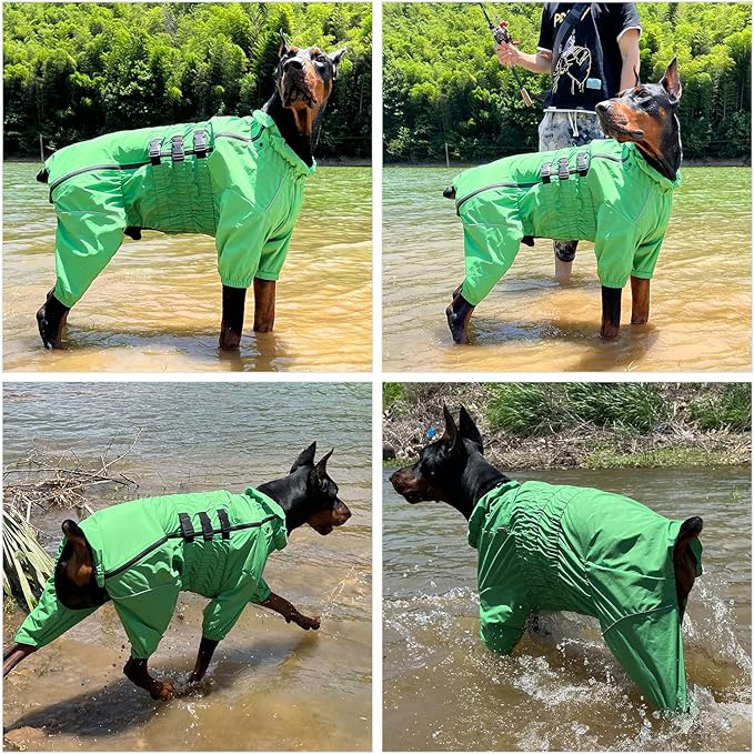 Dogs Waterproof Jacket, Lightweight Waterproof Jacket Reflective Safety Dog Raincoat Windproof Snow-Proof Dog Vest for Small Medium Large Dogs Green M