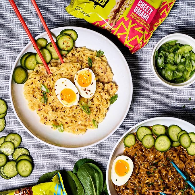 Snapdragon Saucy Instant Noodles with Cheezy Umami, Savory Slurpable Sauce - Quick Meal, Snack, and Lunch. 12-Pack Microwave Noodles for Cup, Bowl, Cheddar Cheese Ramen or Asian Stir Fry