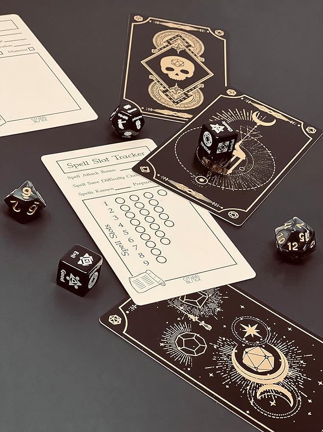 Citadel Black Tabletop RPG Accessory Card Set of 50 Cards ??D&D, Gold Foil - Spell Slot Tracker, Item, Spell, Blank Note Cards, for Dungeons and Dragons 5th Edition & Other Tabletop Games
