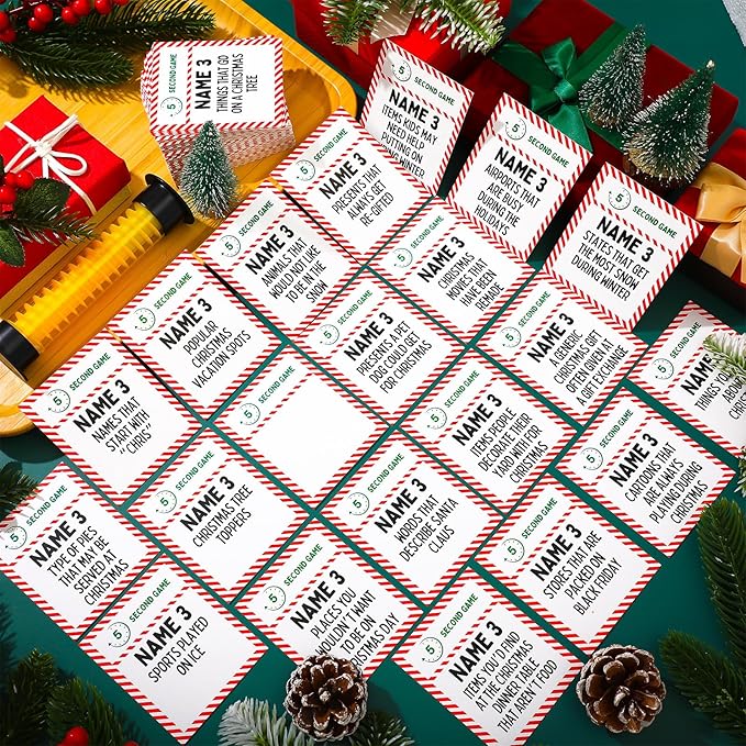 Leitee Christmas 5 Second Game Question Cards and 5 Second Hourglass Family Card Game Simple Questions for Party Travel Night Sleepovers Think Fast and Shout Out Answers (110 Pcs,Classic Style)