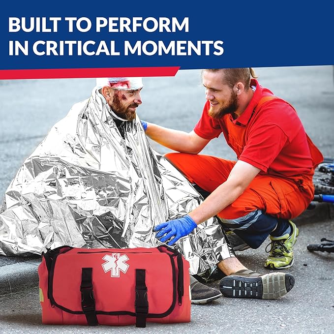 First Responder Trauma First Aid Kit Bag ??Fully Stocked Emergency Medical Kit for Workplace, Vehicle & Home ??OSHA & ANSI Compliant ??Portable ??Red