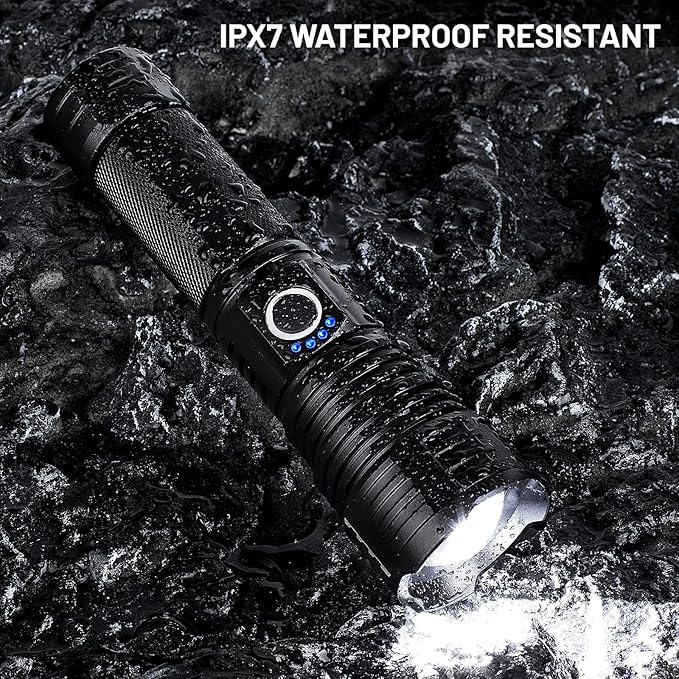 LED Flashlights High Lumens Rechargeable, 90,000 Lumens Brightest Handheld Flashlight, 5 Modes Powerful Multifunctional Flash Light Waterproof Flashlight for Home Camping