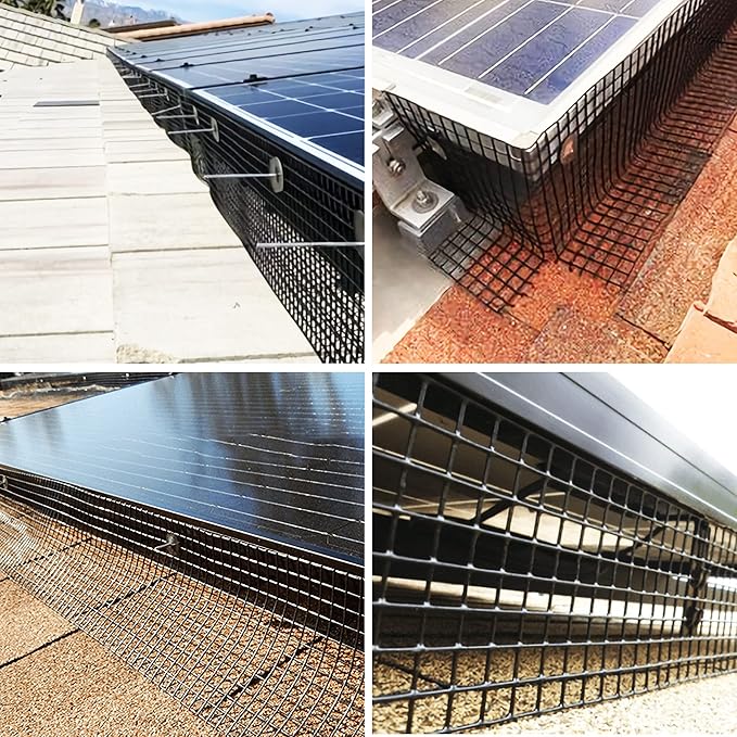 PROLEE 8 Inch X 100FT Solar Panel Bird/Critter Guard Anti-Rust with 100 Fastener Clips Rooftop Solar Panel Bird Wire Screen, Removable Without Damage