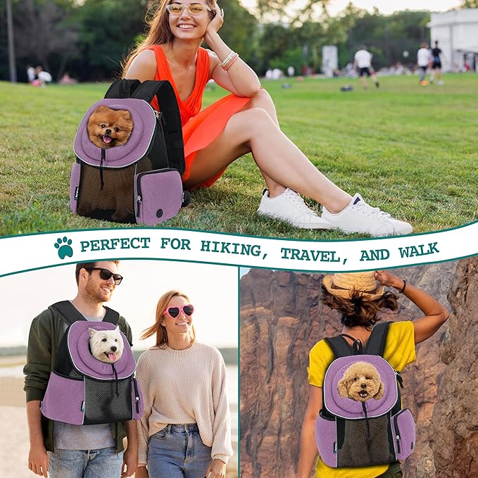 PetAmi Adjustable Cat & Dog Front Chest Carrier Backpack, Ventilated for Hiking & Camping, Max 14 lbs, Purple
