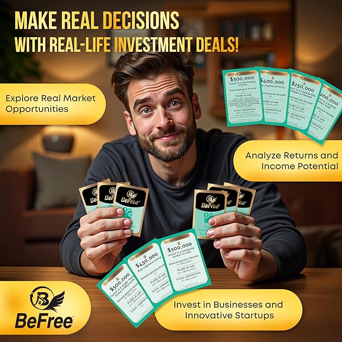 BeFree Strategy & Financial Literacy Board Game ??for Family & Teens with Fun Learning | Earn Money, Manage Cash Flow & Payday | Pay Deals, Invest in Real Estate & Stocks Assets (BeFree)