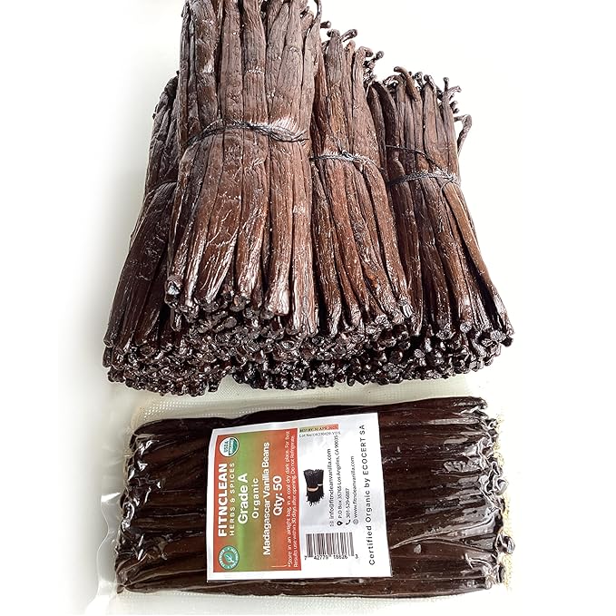 50 Organic Grade A Madagascar Vanilla Beans. Certified USDA Organic for Extract and All Things Vanilla by FITNCLEAN VANILLA. Bulk Fresh NON-GMO Pods.