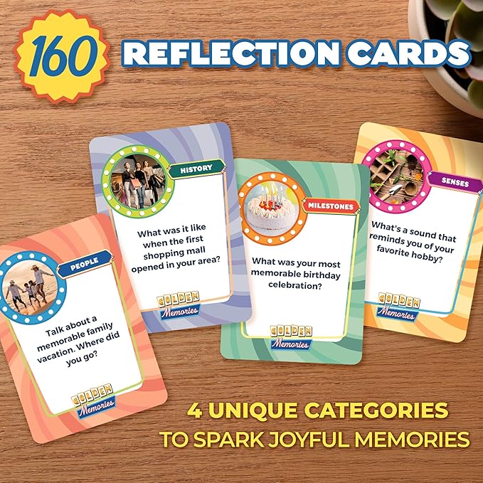 ThinkPsych Golden Memories - 160 Conversation Starters for Adults - Memory Card Game for Seniors - Reminiscence Therapy - Dementia & Alzheimers Support Tool