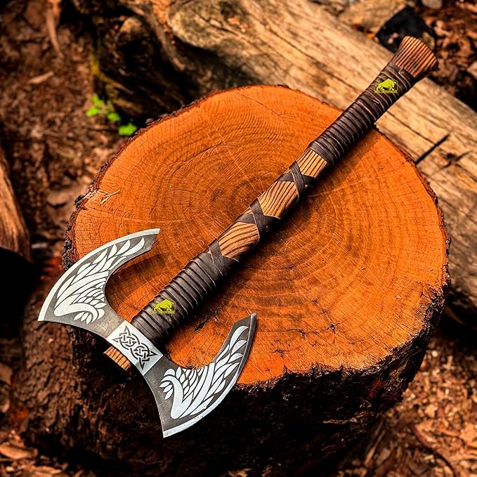 MDM-012 Custom Hand Forged Viking Axe Real Tomahawk Viking Hatchet Beared Camping Axe, 5160 HIGH Carbon Steel Blade, Throwing Set Vintage Ax Viking Gift for Him Ax