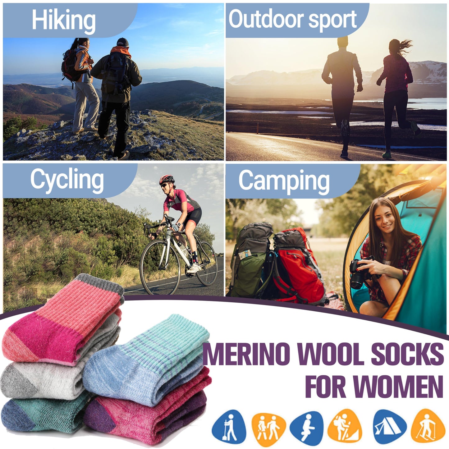 Anlisim Merino Wool Hiking Running Socks for Women, Boot Work Crew Socks