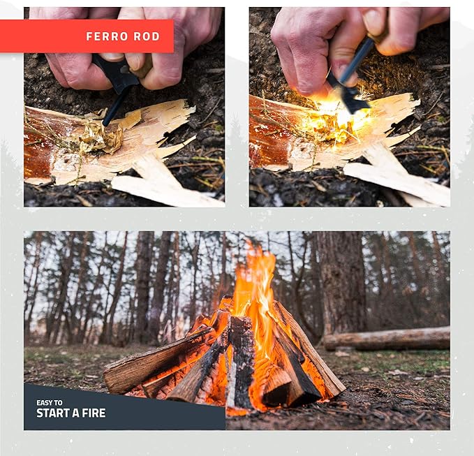 Ferro Rod Flint Fire Starter Kit with Handcrafted Wood Handle |5/16"- 3/8" Thick 12000-15000 Strikes |Survival Flint and Steel Rods with Multi-Tool Striker and Paracord Lanyard for Camping